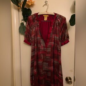 Catherine Malandrino Dress-Silk-Vneck Sz 2 Multicolor